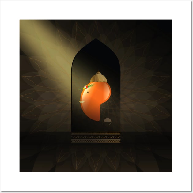 Elephant God also know as God of Knowledge and Art Ganapati or Ganesha Idol is Worshiped in India and Indian Tradition. Idol in an Indian Ethnic Temple Abstract Expression Wall Art by GeeTee